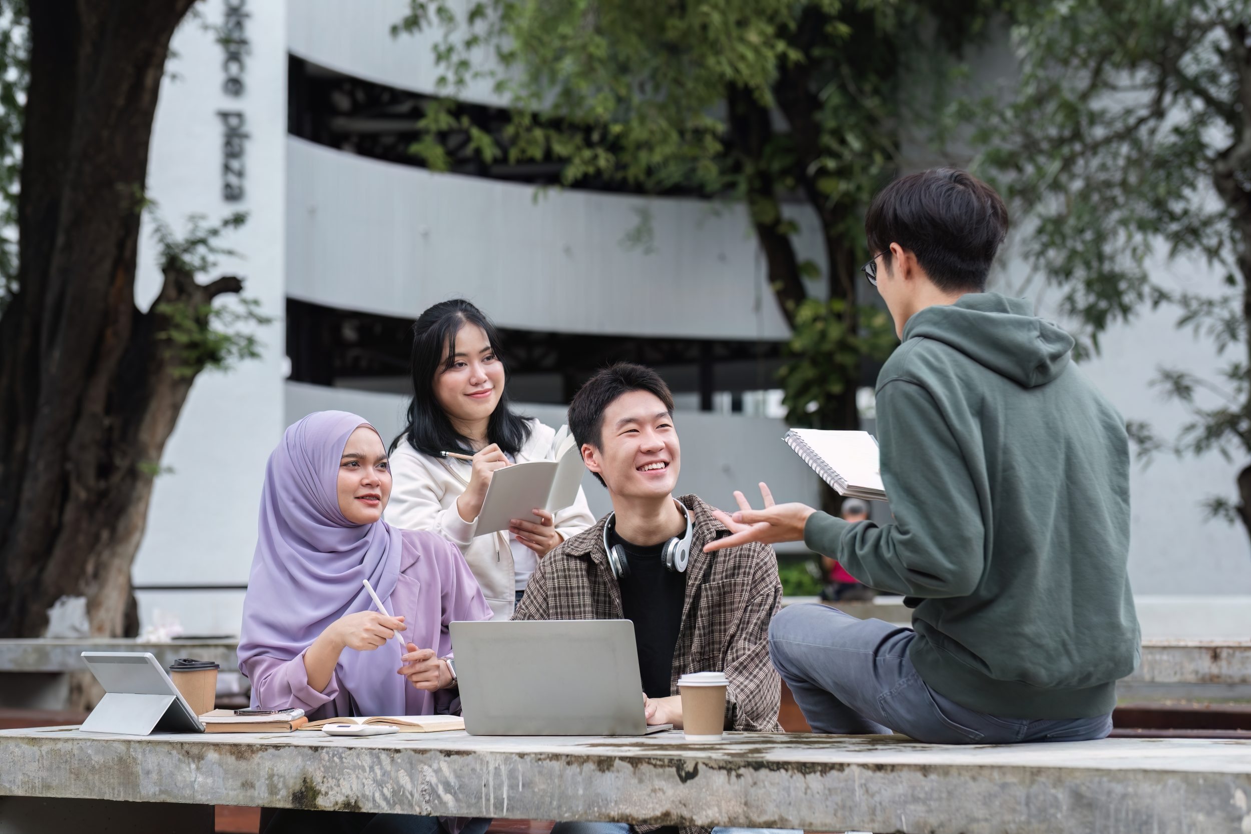 Multiracial group of students at private univeristy in petaling jaya, selangor, studying for their exams