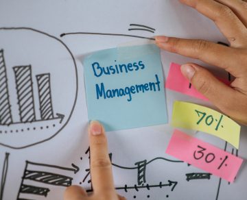 a board attach a sticky note stated business management